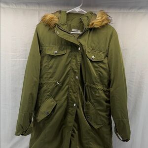 Zara Olive Green Women's Ski Jacket with Fur Hood